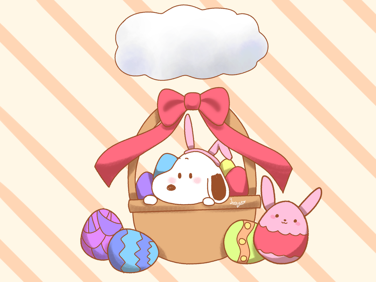 【スヌーピー季節の壁紙】3月！ Illust of ゆりんご　代選中 ( ᐢ◍•㉦•◍ ᐢ ) ゆるい kawaii wallpaper スヌーピー イースター スヌーピー季節の壁紙