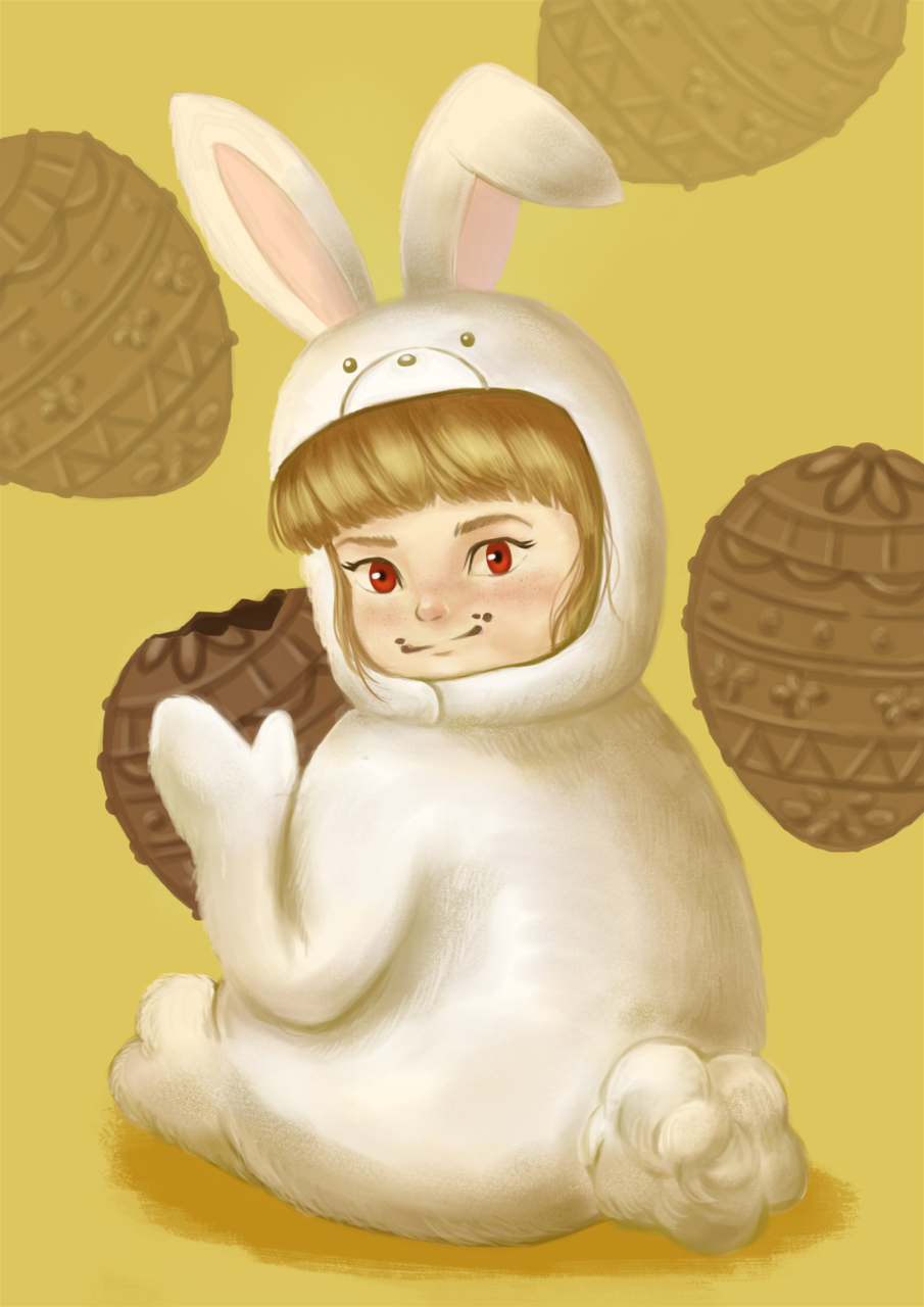 卵型チョコレートを食べるうさぎの着ぐるみ少女 Yumirin 插图 Art Street