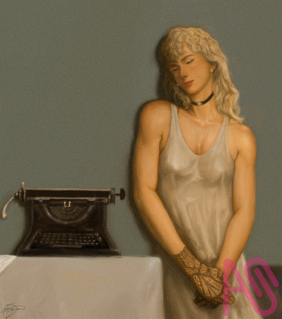 The Woman and The Sleeping Typewriter  Illust of licherionijiro (リチェリオ・ニジロ) oc typewriter classicalpainting Zoeviylian