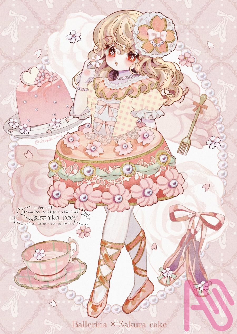バレリーナ×桜ケーキ Illust of 兎彦(usahiko) CherryBlossomIllustrationCampaign Personification girl sakura illustration original oc 可愛い女の子 characterdesign cake 創作イラスト