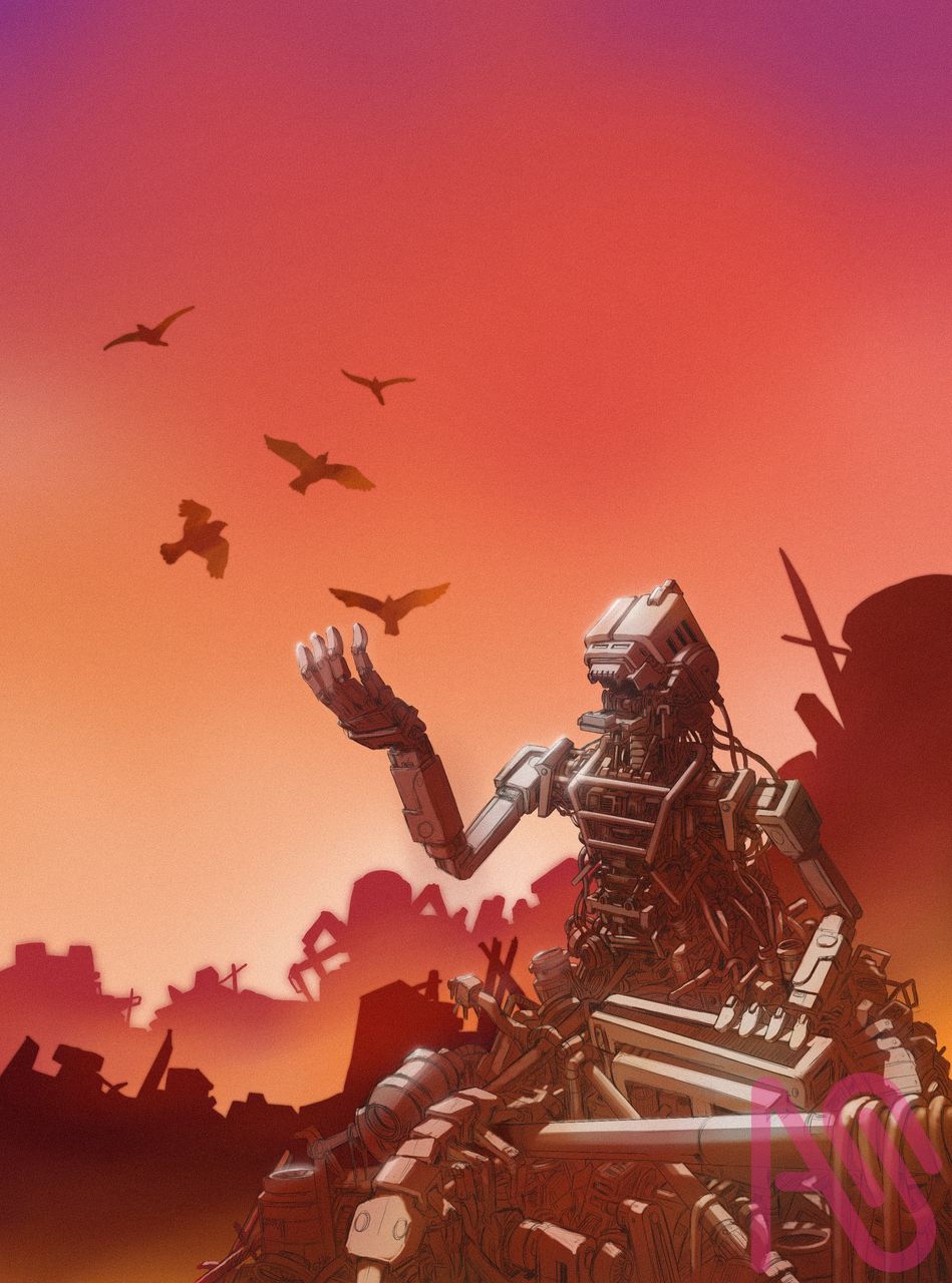 紅 Illust of BunnyCat illustration art 光影練習 color 草圖 廢墟 機器人 procreate 日常练习 练习作品