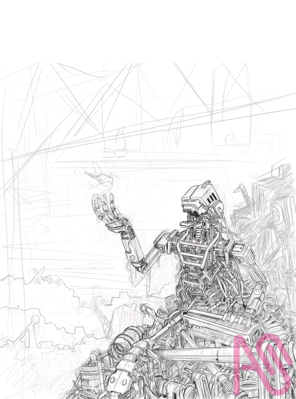 紅 Illust of BunnyCat illustration art 光影練習 color 草圖 廢墟 機器人 procreate 日常练习 练习作品