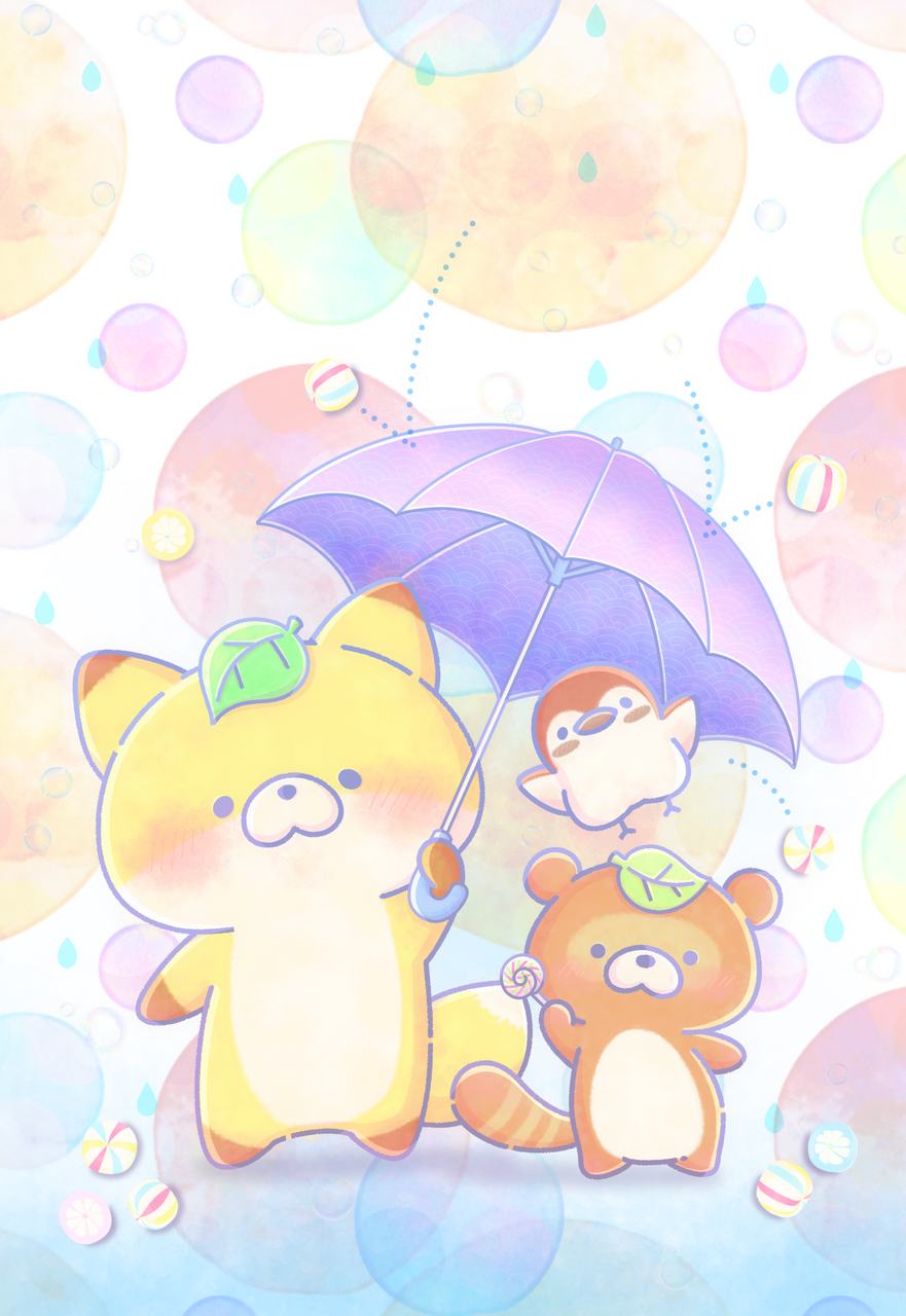 あめの日 Illust of ちお medibangpaint rain colorful raccoon_dog fox ふんわり ゆるかわ すずめ つぶらな瞳 梅雨