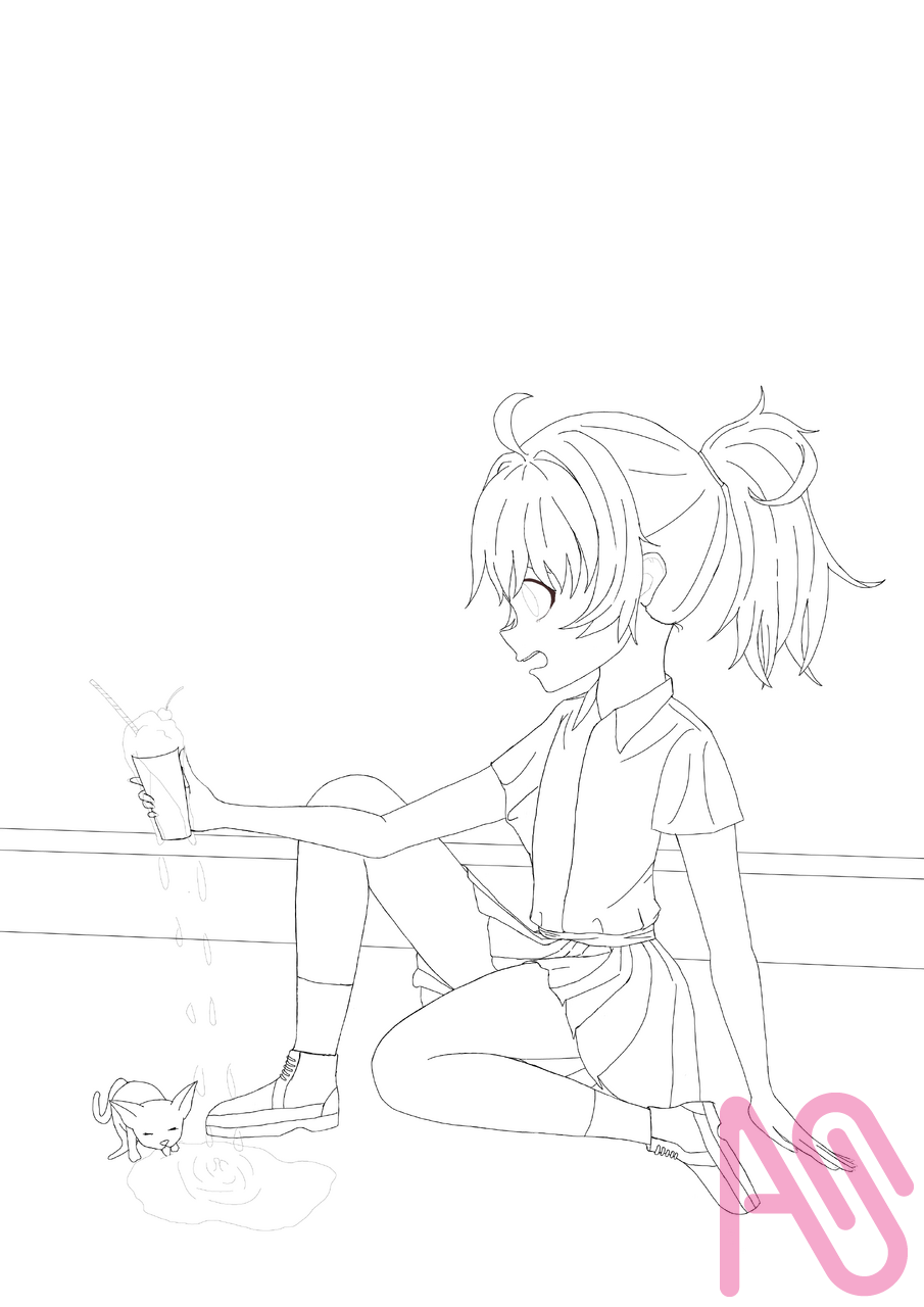 Three summer coloring pages – I hope you like them Illust of hoorx girl dark art anime original digital animeart قطة SummerContest