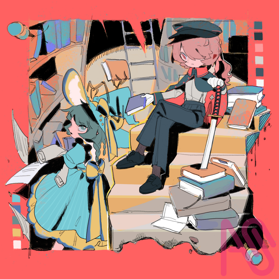 老圖書館 Illust of TISHA CAT painting drawing original oc 原創角色 owncharacter