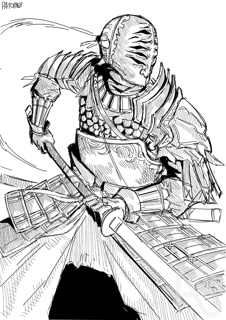 Sir Alonne Illust of Patornz character samurai sword armor Knight medieval fantasycharacter DARKSOULS