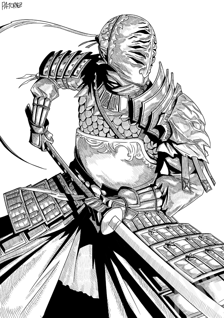 Sir Alonne Illust of Patornz character samurai sword armor Knight medieval fantasycharacter DARKSOULS