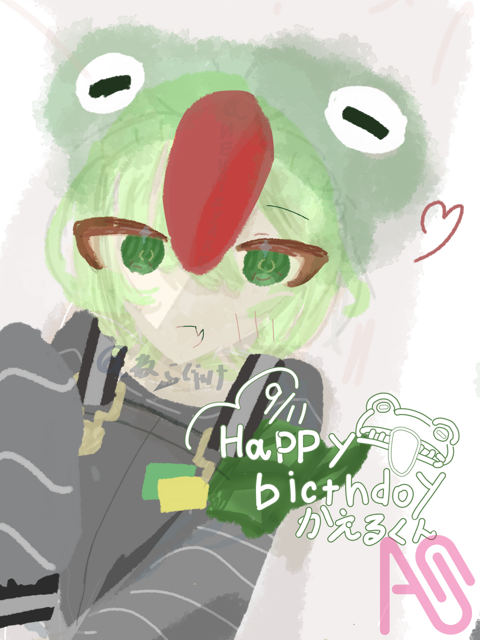 ［大遅刻］かえるくん誕生日おめでとう Illust of ねこじゃけ🐱🍣 fanart cute 誕生日イラスト 萌え袖 50人イラフト 50人クラフト 二一ト部