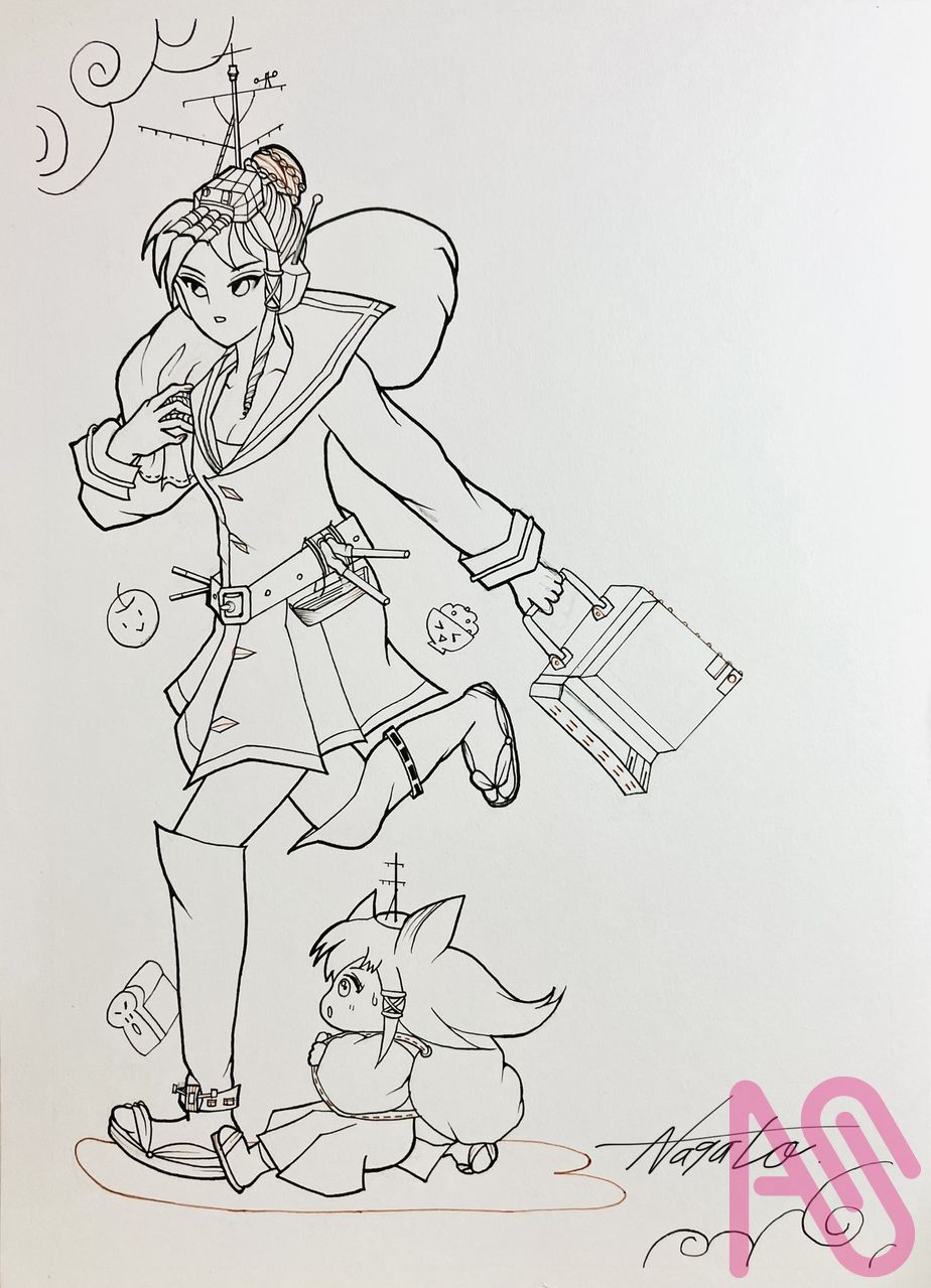 ayuさんレベルアップお祝い　海軍カルタ　その三十一　「駆逐艦　東風　帆柱　きつねっ子ちゃん」 Illust of 長門 Personification fanfic 船 original ayu 海軍カルタ