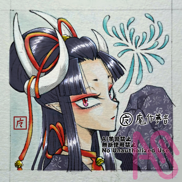 紅丸　アナログ絵デジタル着彩 Illust of 魔作夢音(Masamune) Japanese_style youkai 鬼 アナログ絵 original oc 魔作夢音の代理 デジタル着彩