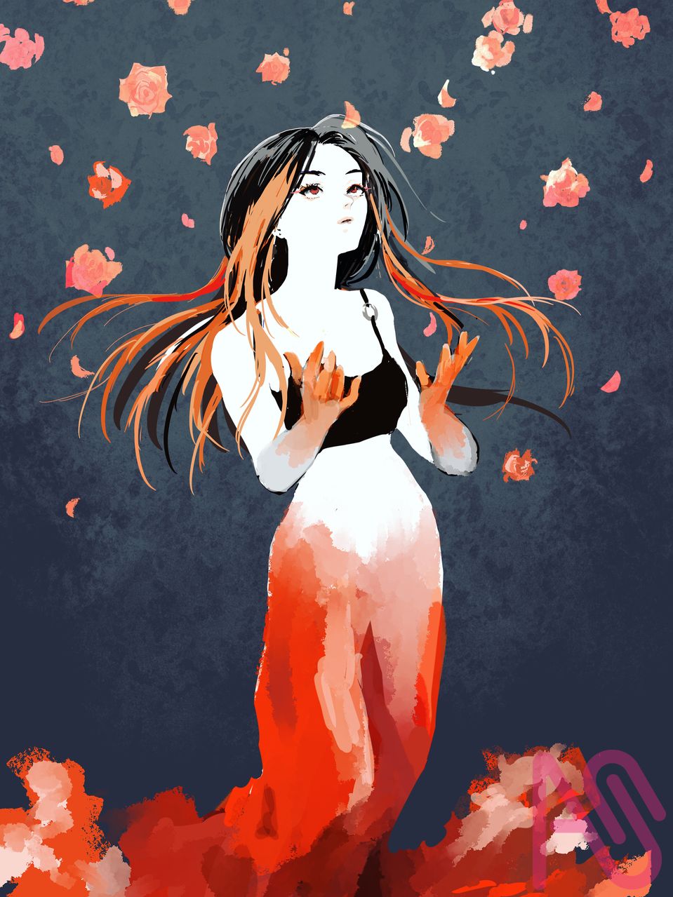 Orange Illust of UFUFU girl モデル 美人 flower