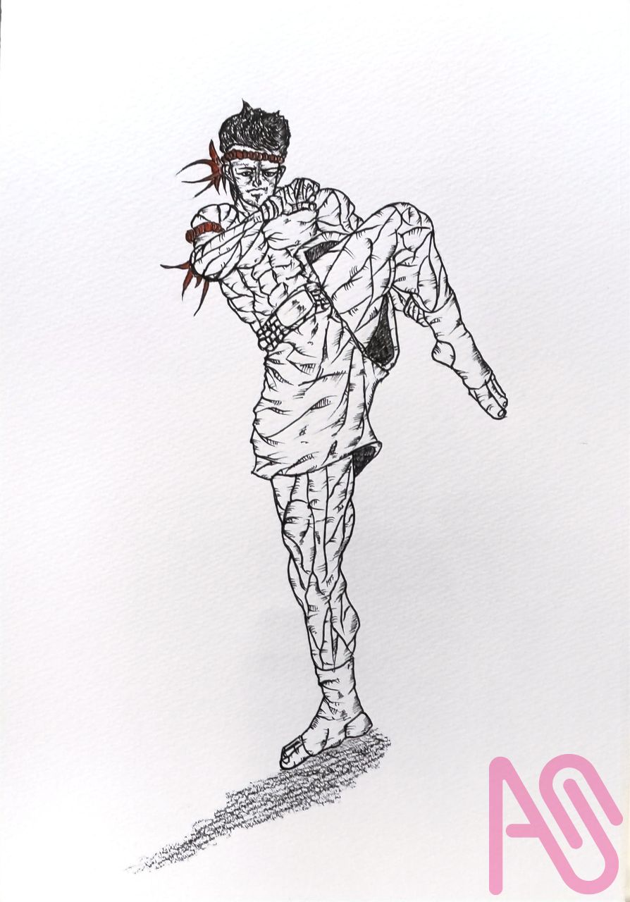「ムエタイ選手」 Illust of 絵夢 monochrome 練習中 ペン入れ 格闘家 analog ムエタイ