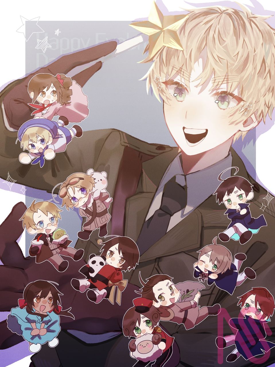 最近のイラスト Illust of 御傘謙/お爺 APH 本田菊 アーサー・カークランド 眉毛の日