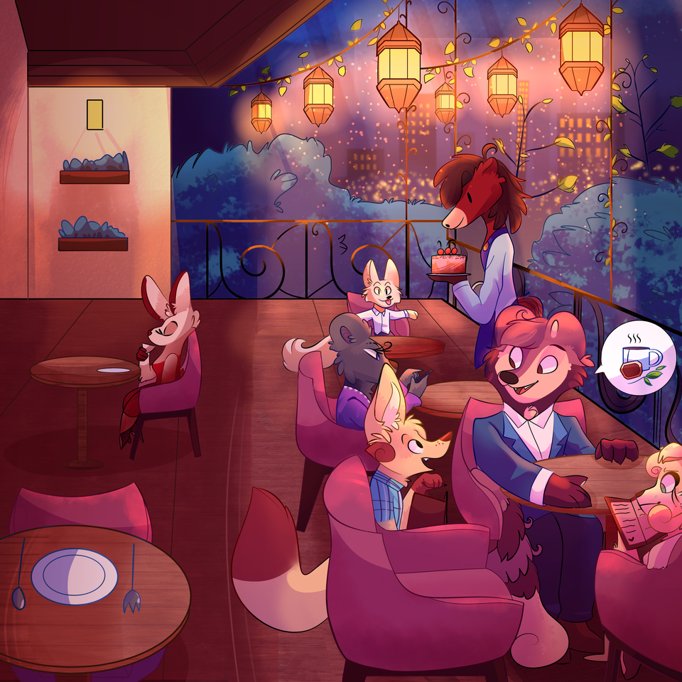 🌟🌌Cafe Night 🌌🌟 Illust of risavisven medibangpaint furry furry anthro cafe furryoc magnorose🌹