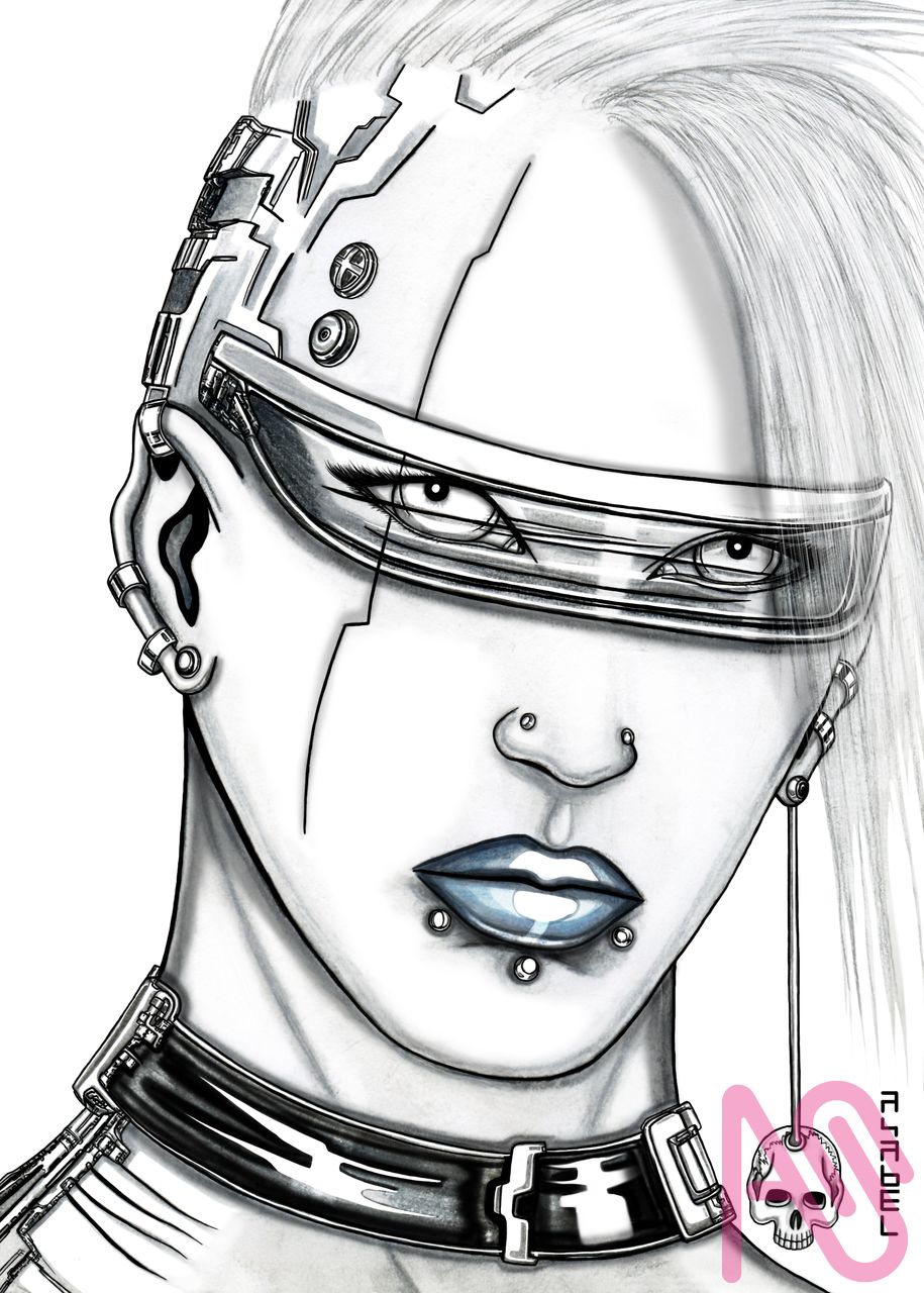 4U-P8 Illust of asabelmori drawing art character digital portrait cyberpunk cyborg cyber asabelmori