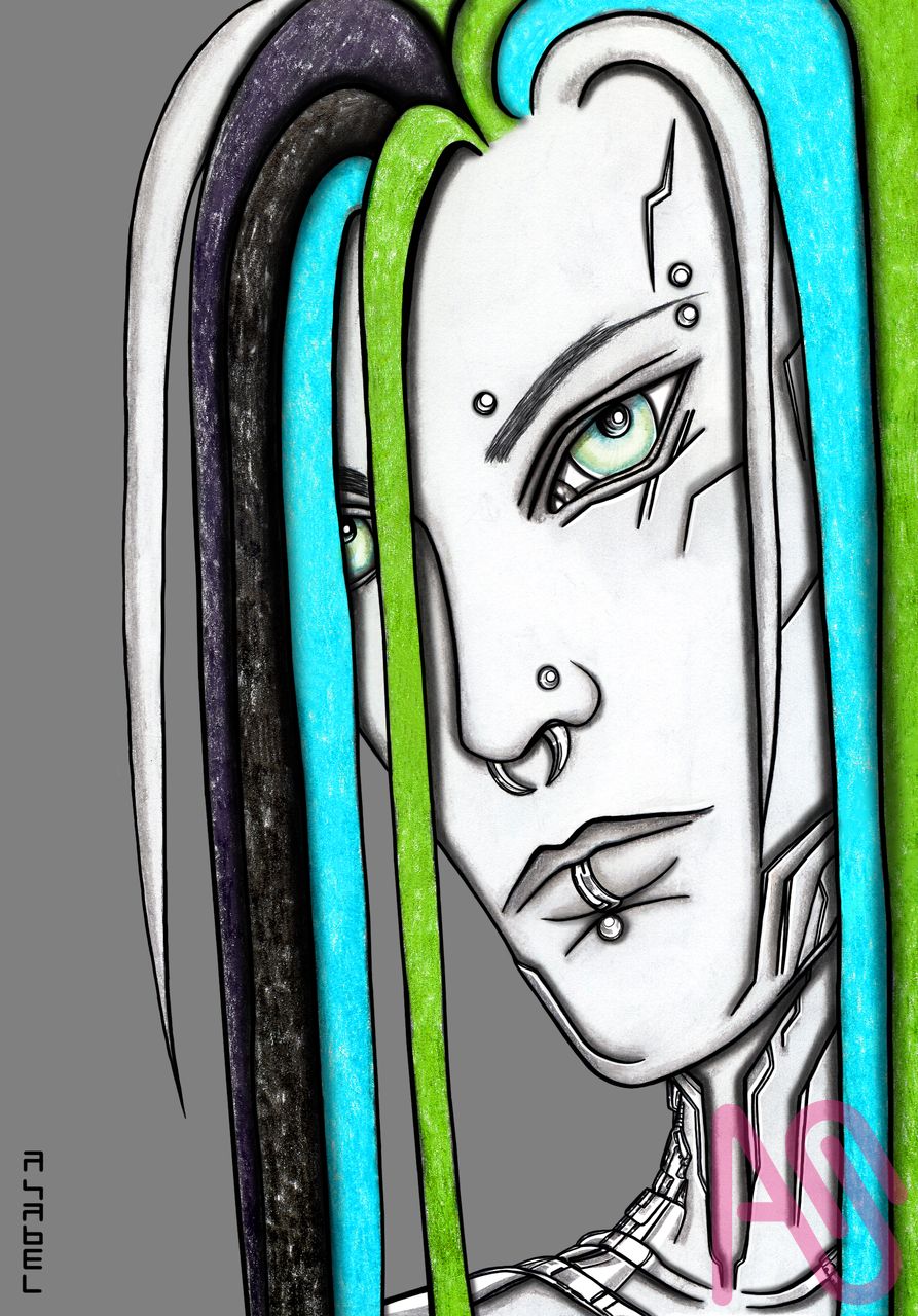 4M-85D Illust of asabelmori drawing art character digital portrait cyberpunk cyber asabelmori
