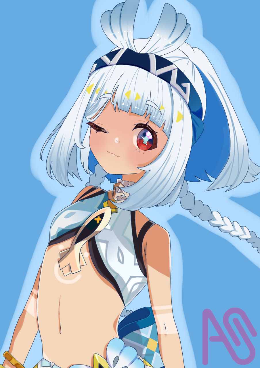 ムアラニちゃん可愛い🦈 Illust of ちょこラテ girl fanart illustration digital 青髪 Wink GenshinImpact ムアラニ