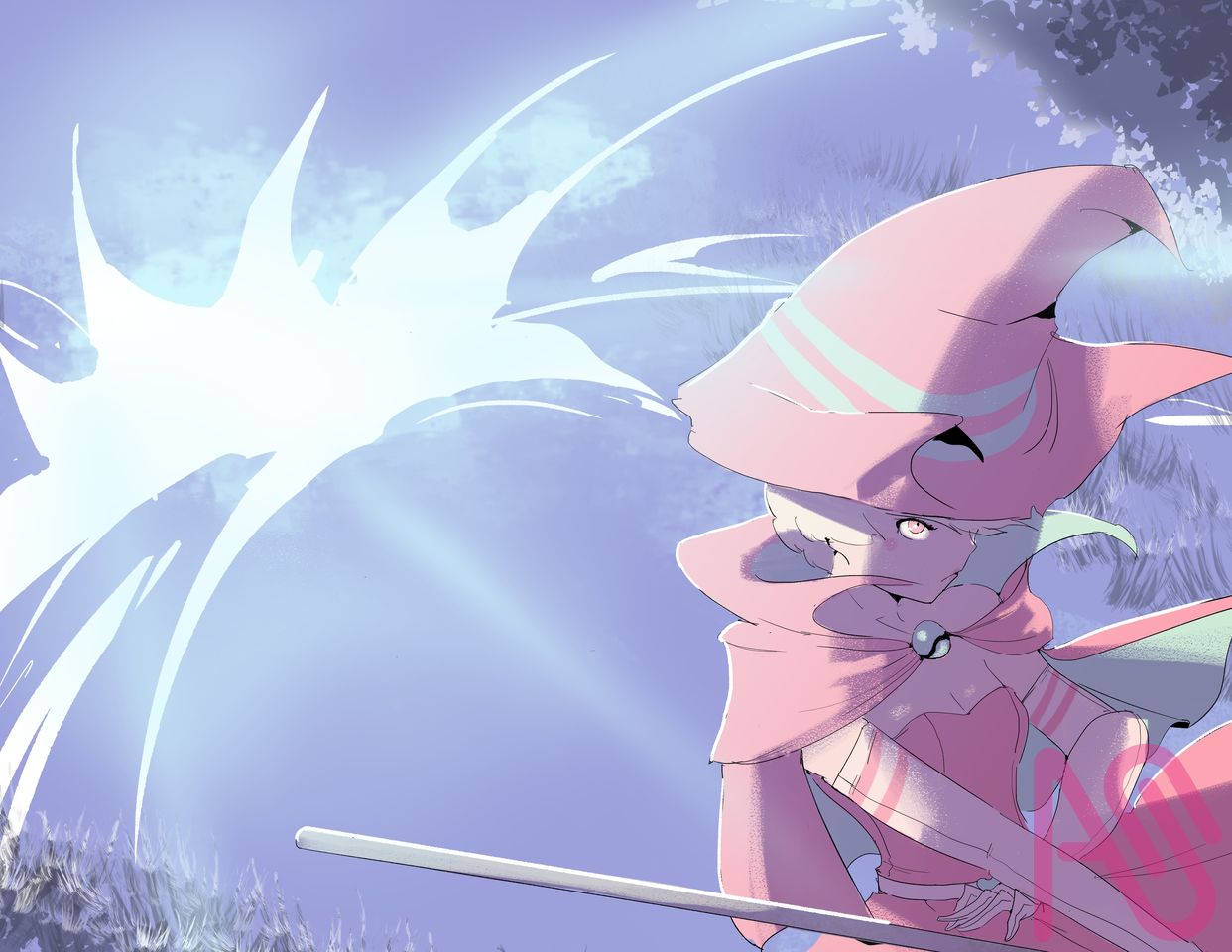 A Pupil’s Pink Threads Illust of Golden Aries witch girl blue illustration magic digital oc dissonant