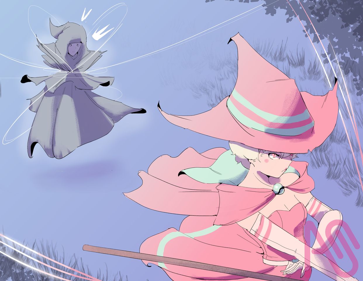 A Pupil’s Pink Threads Illust of Golden Aries witch girl blue illustration magic digital oc dissonant