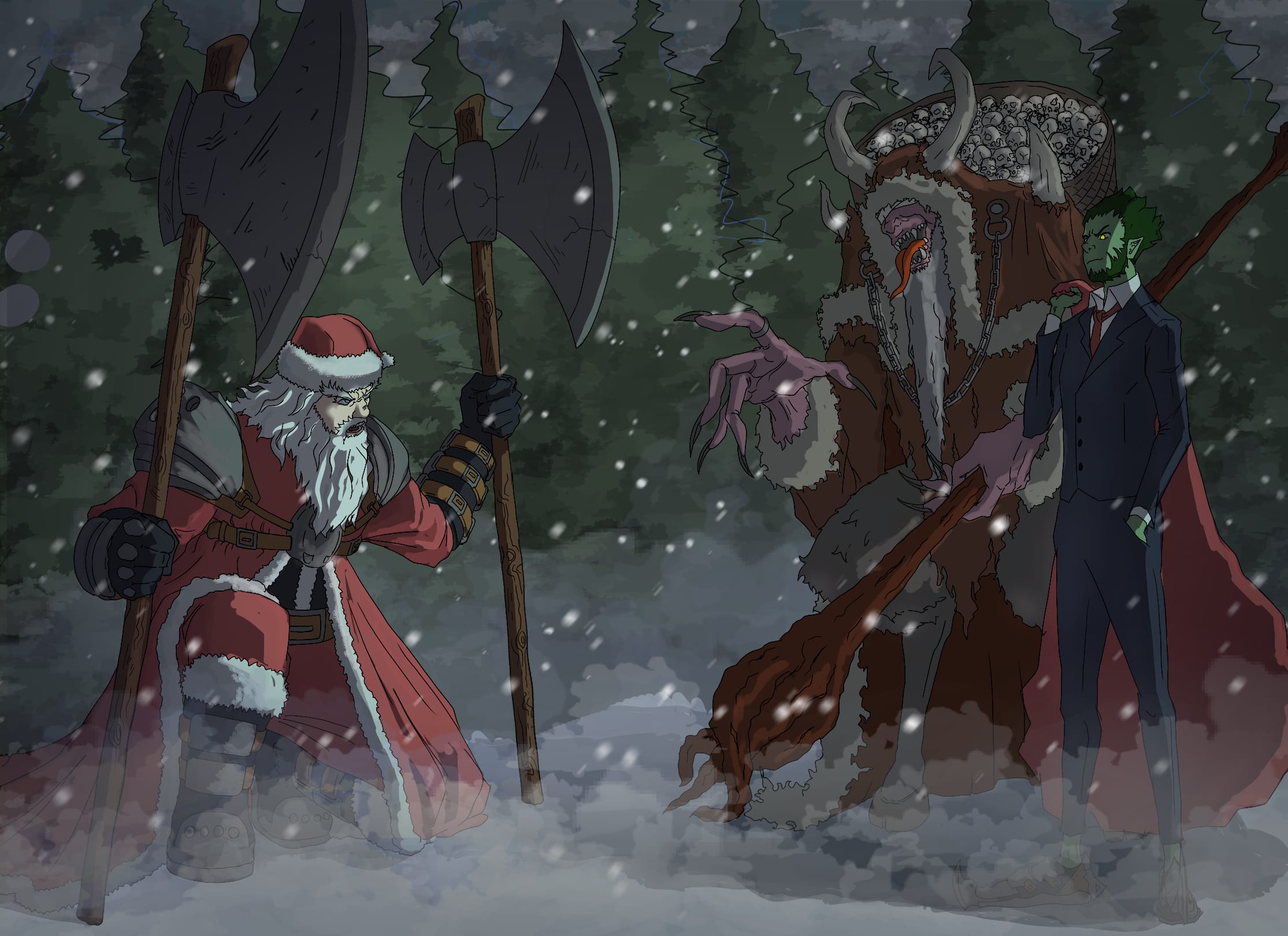 SANTA VS KRAMPUS Y EL GRINCH BOCARDO Illustrations ART street