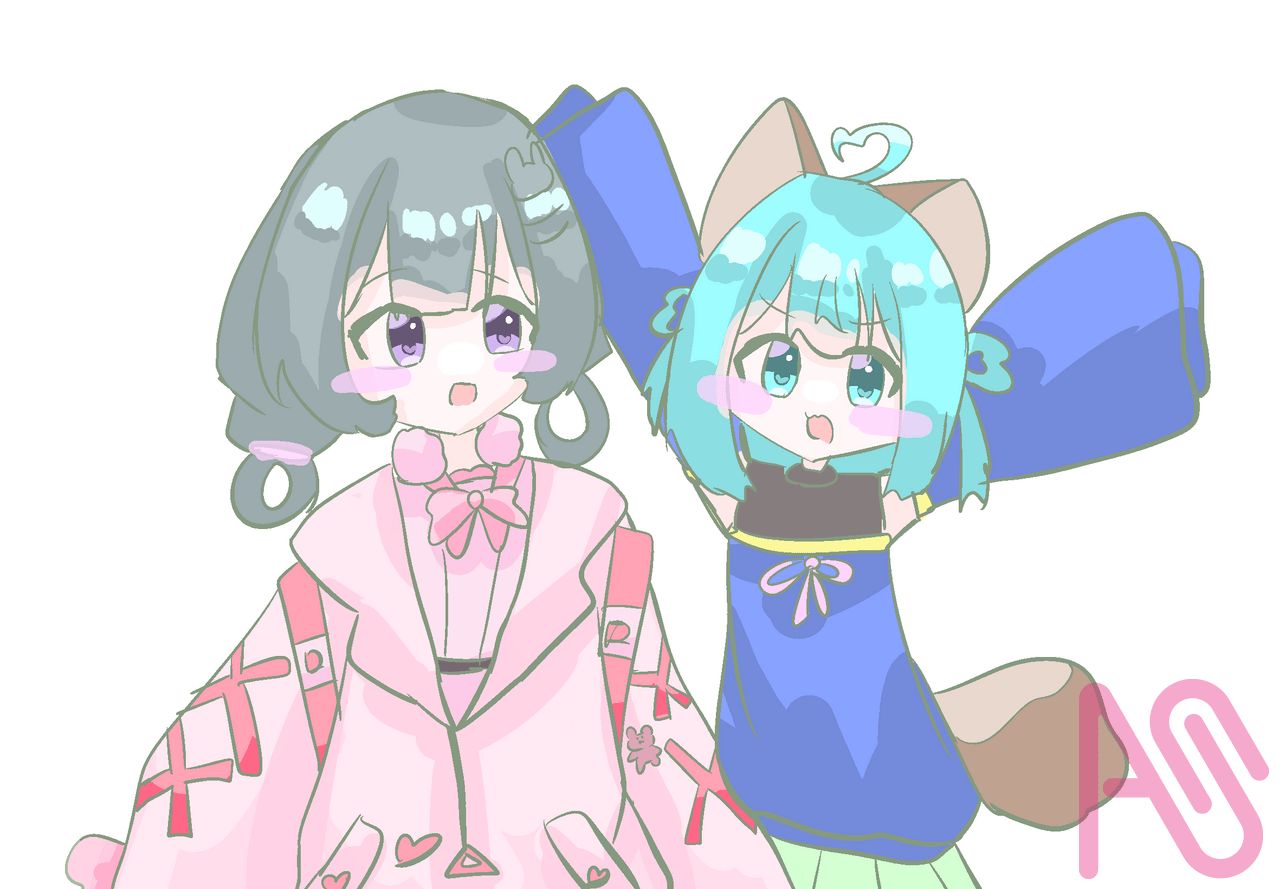 ツーショット第1弾！！ Illust of むいむぎ✌️😎✌️代選中‼️ ちょこみんとであーと🍫 三色アート 雪のおもち 雲の日光浴 サメっ子 あみゅ絵