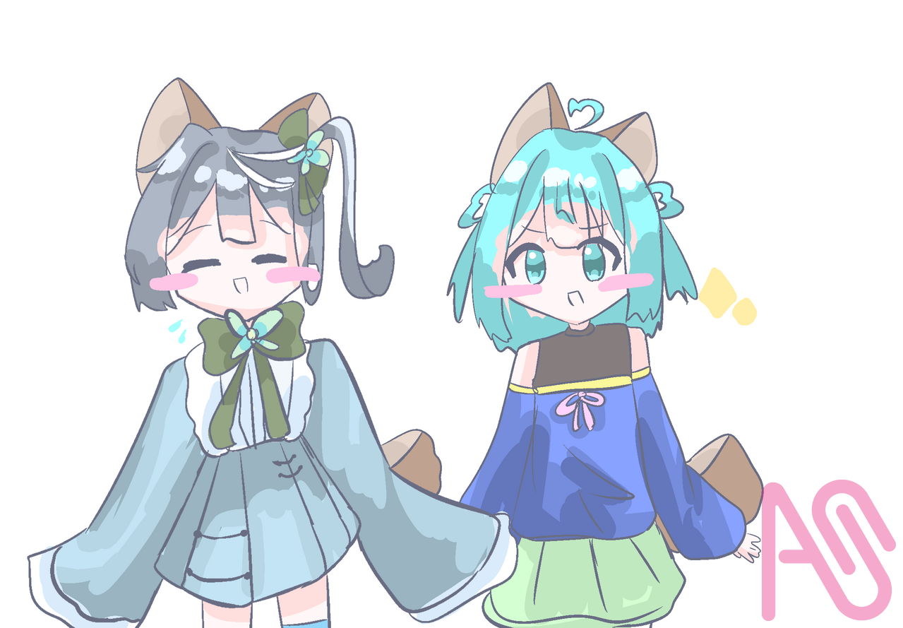 ツーショット第1弾！！ Illust of むいむぎ✌️😎✌️代選中‼️ ちょこみんとであーと🍫 三色アート 雪のおもち 雲の日光浴 サメっ子 あみゅ絵