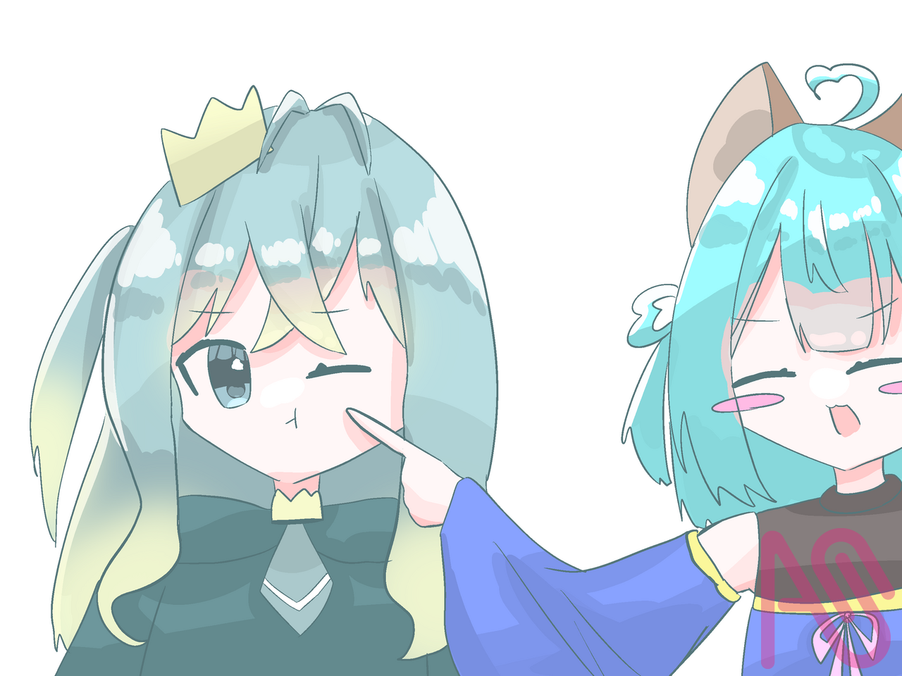 ツーショット第1弾！！ Illust of むいむぎ✌️😎✌️代選中‼️ ちょこみんとであーと🍫 三色アート 雪のおもち 雲の日光浴 サメっ子 あみゅ絵