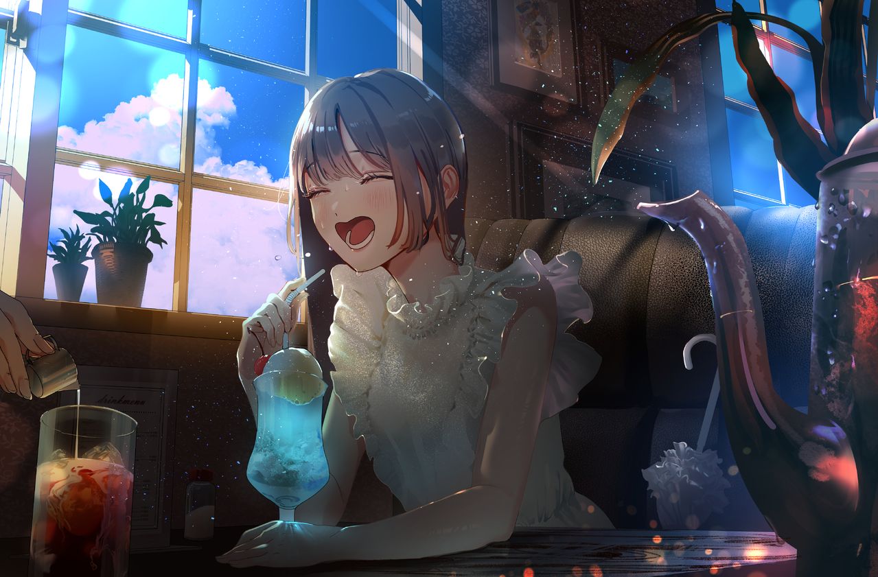 夏空とクリームソーダ Illust of 襟栖レイジ HUIONIllustrationContest2025 girl blue summer original oc kawaii クリームソーダ