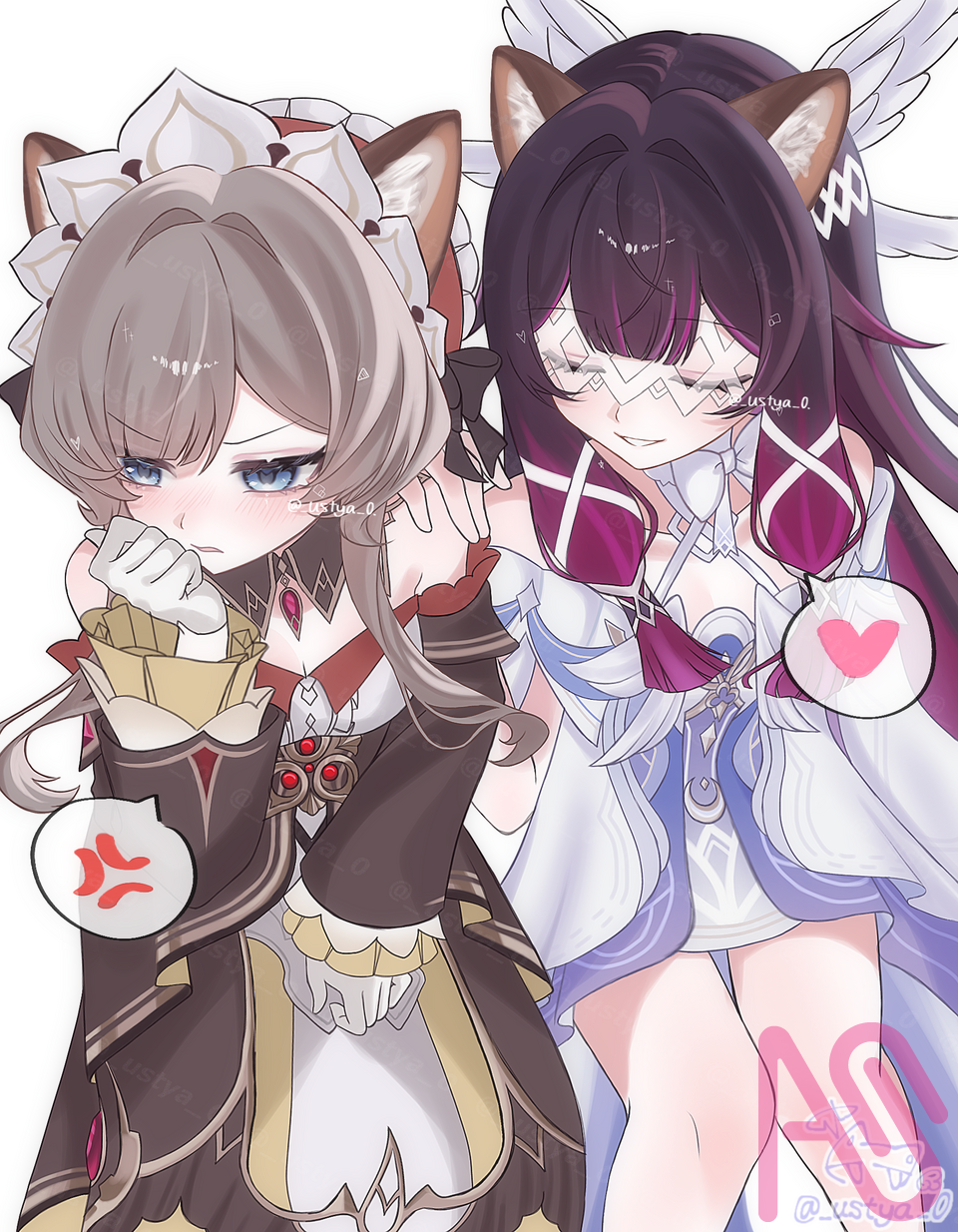 「耳、お揃いだね⸜  ෆ‪  ‪⸝‍」 Illust of むある＿。 fanfic girl illustration デジタルイラスト GetToKnowArtists GenshinImpact 絵柄が好みって人にフォローされたい コロンビーナ サンドローネ