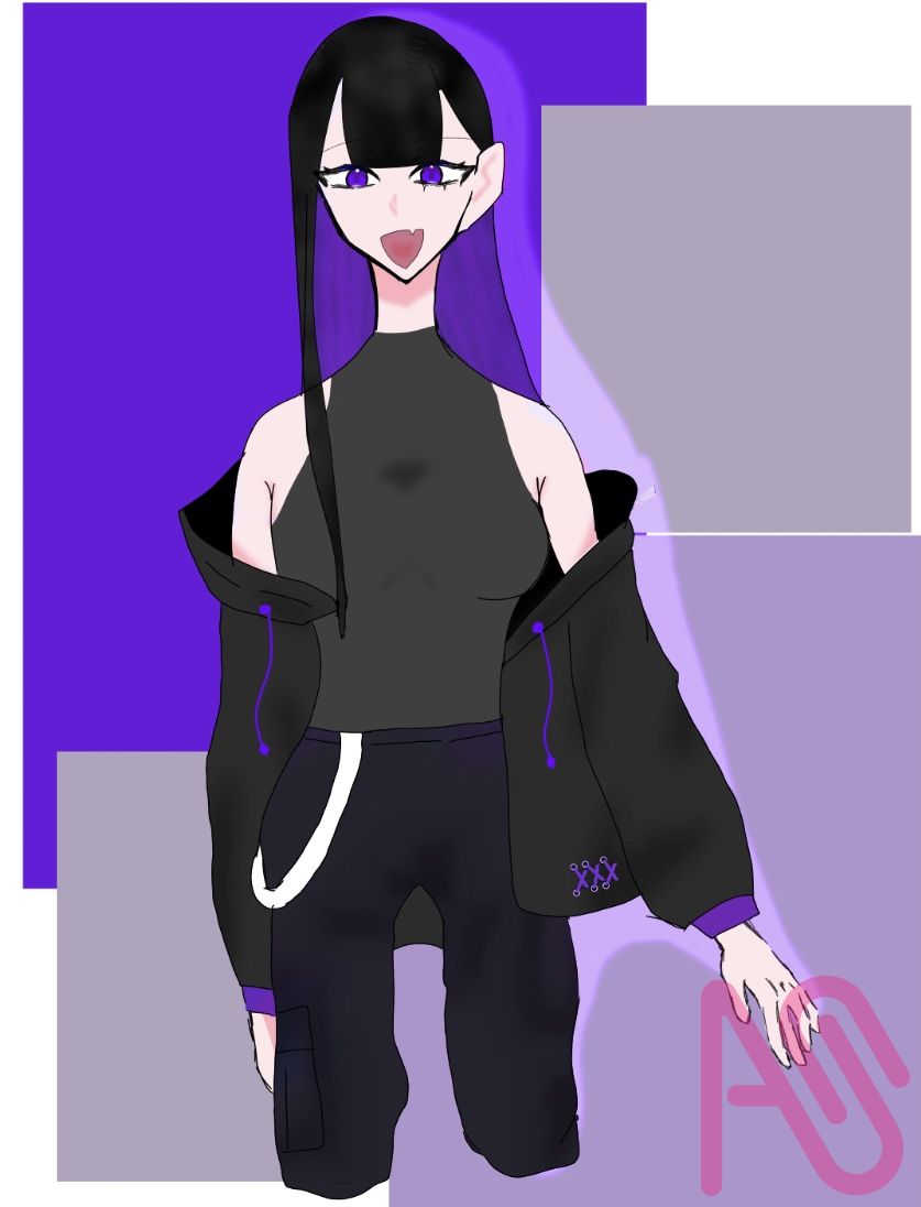 全身！(膝まで) Illust of リオミロク girl illustration かっこいい kawaii purple 黒髪ロング 代理
