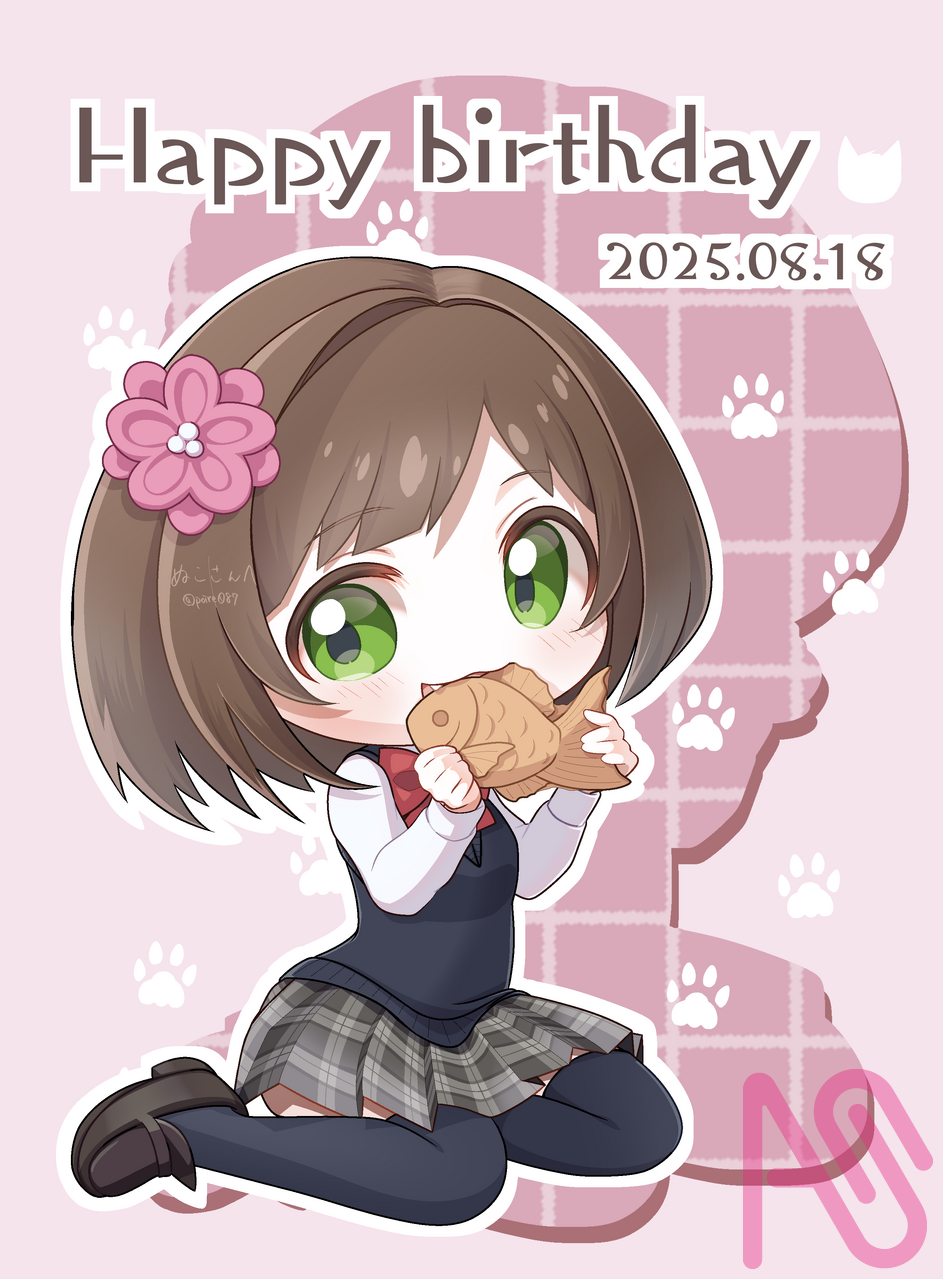 後輩へのお誕生日お祝い Illust of 優梨花 fanart chibi メディバンペイント TheIdolmasterCinderellaGirls ちびキャラ 前川みく デレステ たい焼き SDキャラ お誕生日お祝いイラスト