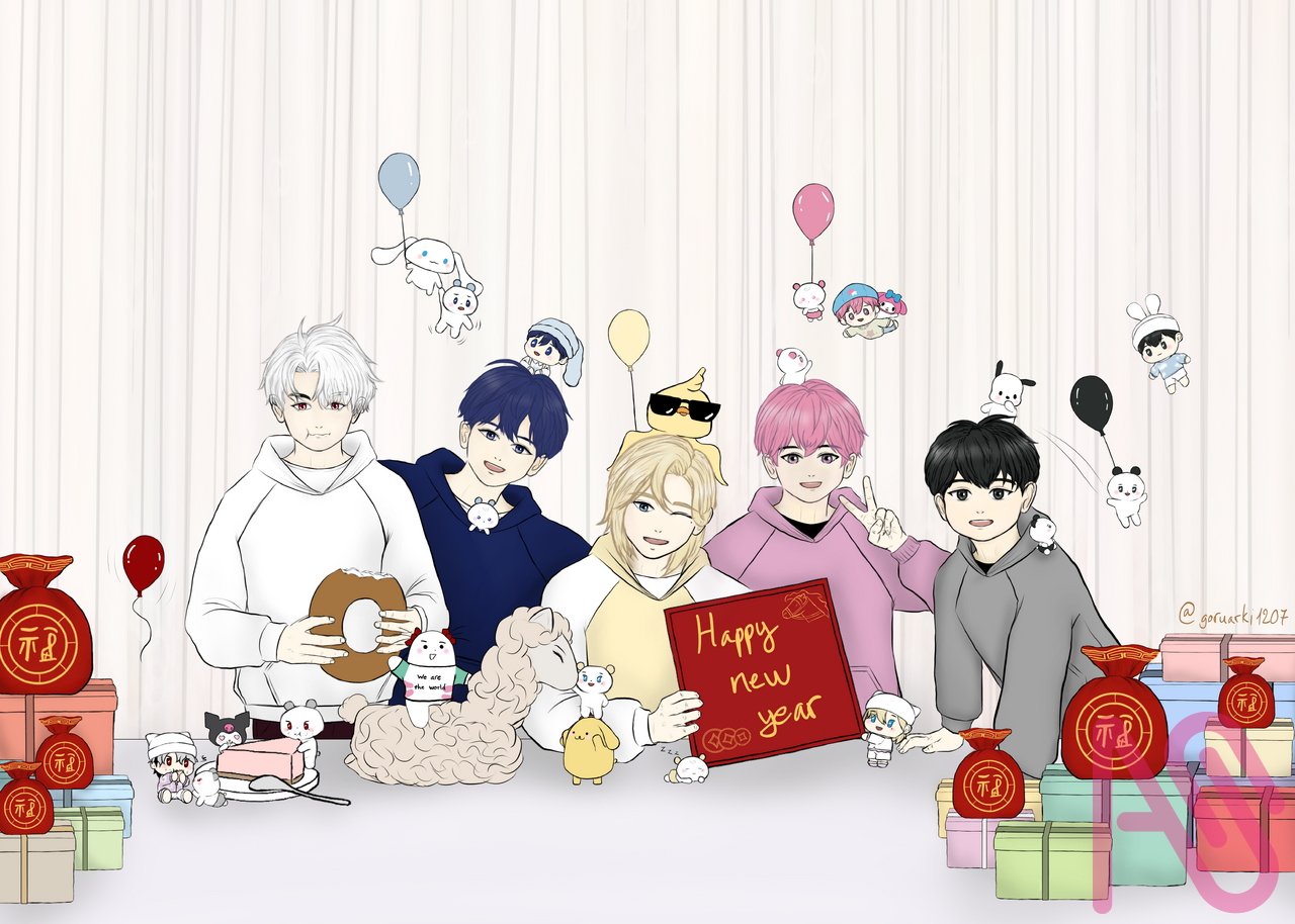 PLAVE happy new year 🧧🧧🧧 Illust of Goruarki1207 fanart Kpop Noah Eunho Plave bamby Yejun Hamin