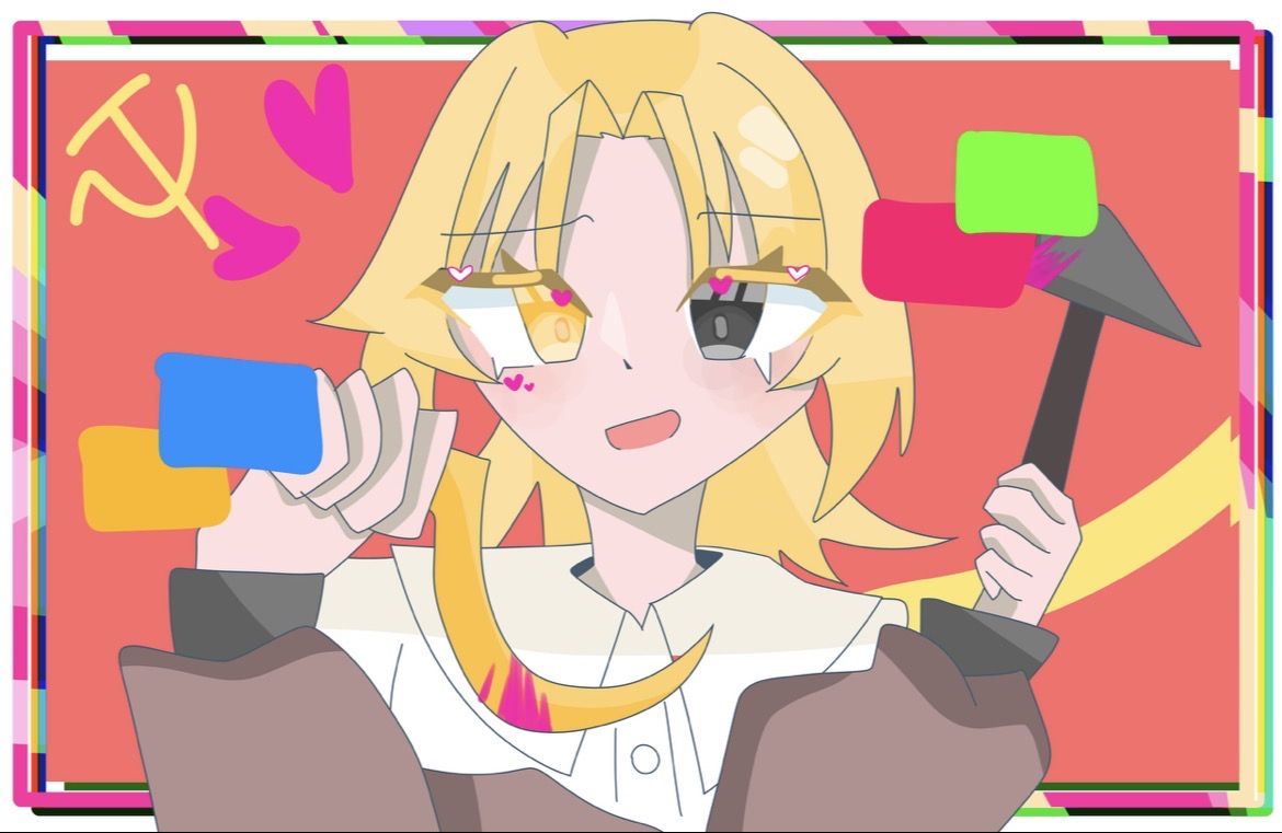 ラrrrG Illust of 猫宮美久璃／미쿠리  🤍🫧🩵 girl illustration cute ソビエト親衛隊 エトへの手紙
