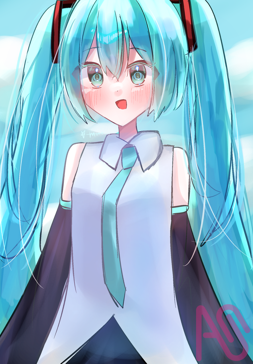 みくみく(ง ˙ω˙)ว Illust of むいむぎᐡ.  ̫ .ᐡ girl hatsunemiku VOCALOID 水色