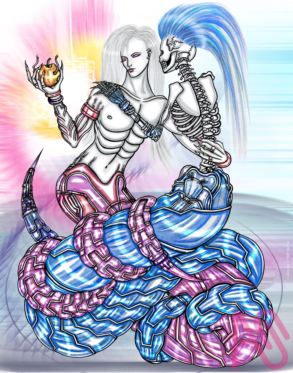 GD-P34 Illust of asabelmori art love couple bones cyberpunk skeleton apple cyber lovers asabelmori
