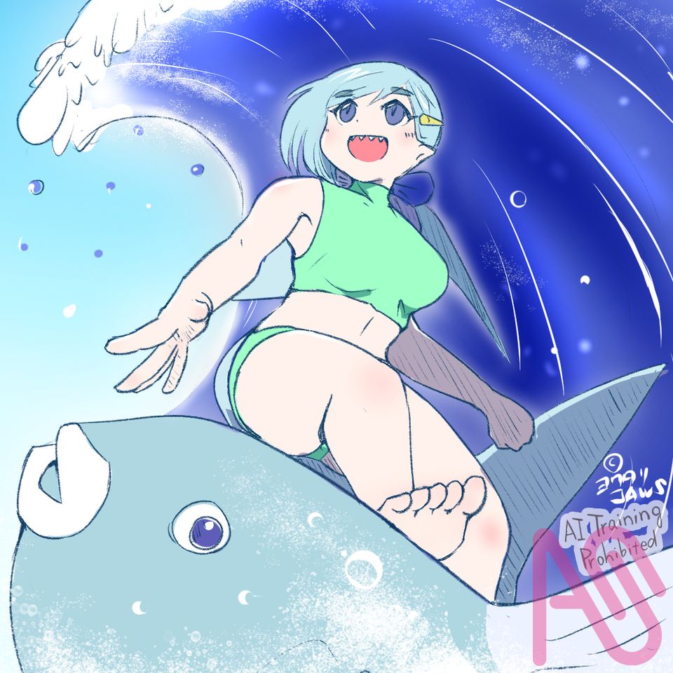 マンボウサーフィン🌊 Illust of ヨワタリJAWS サーフィン マンボウ swimsuit サメ