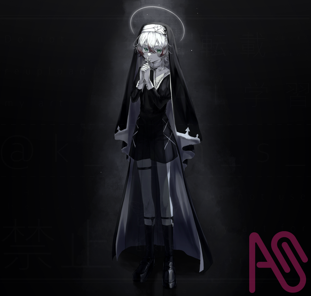 福音 Illust of 法月/灯璻 男の娘 greeneyes oc white_hair シスター 中性的 創作男子 Yaeba 白髪少年