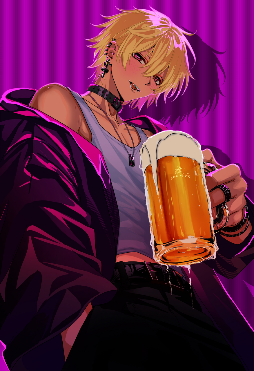 ぬこさんとこの子 Illust of Shiki illustration pink art anime digital male boy 酒 Doggo 代理