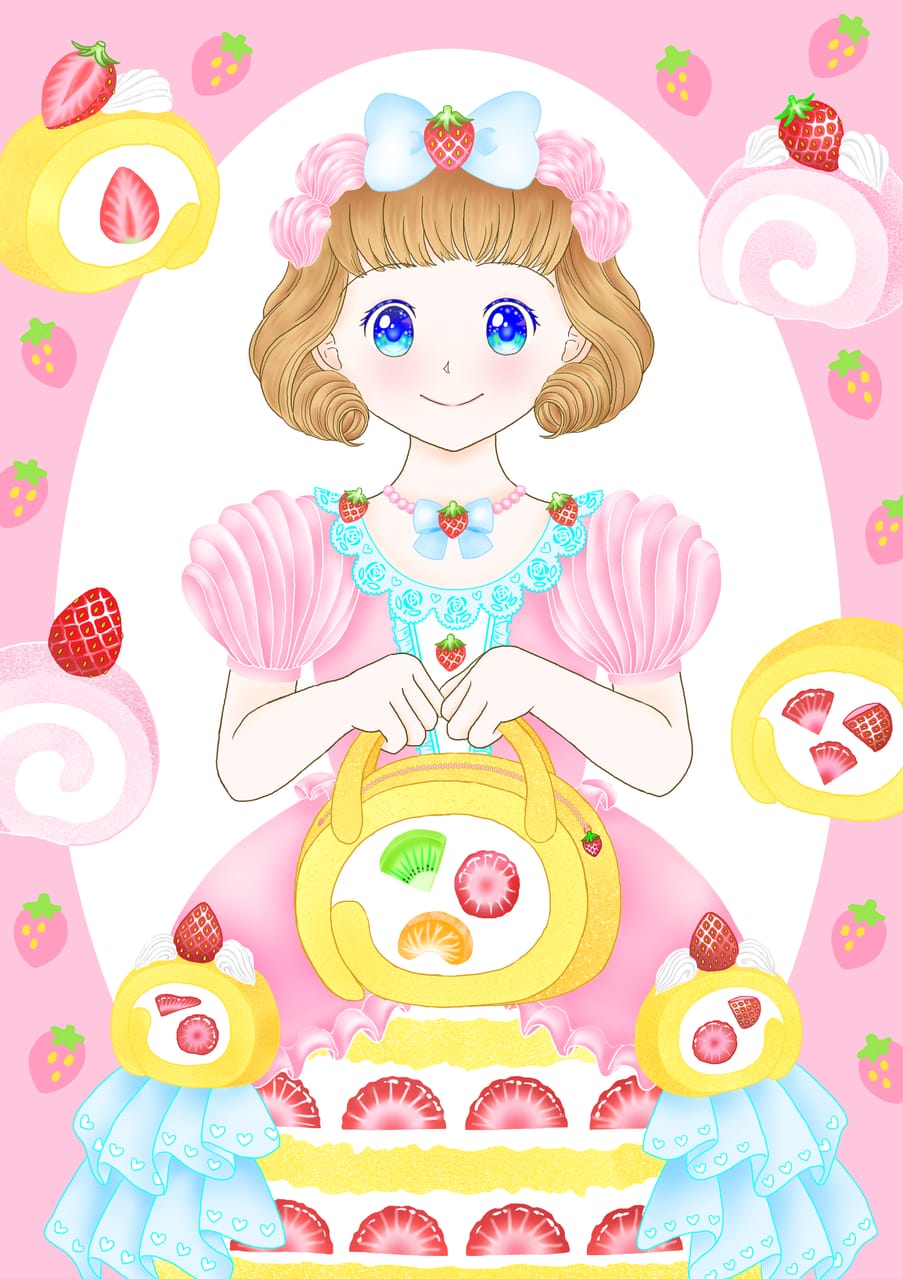 苺のロールケーキ 桃苺ぴんく イラスト Art Street アートストリート