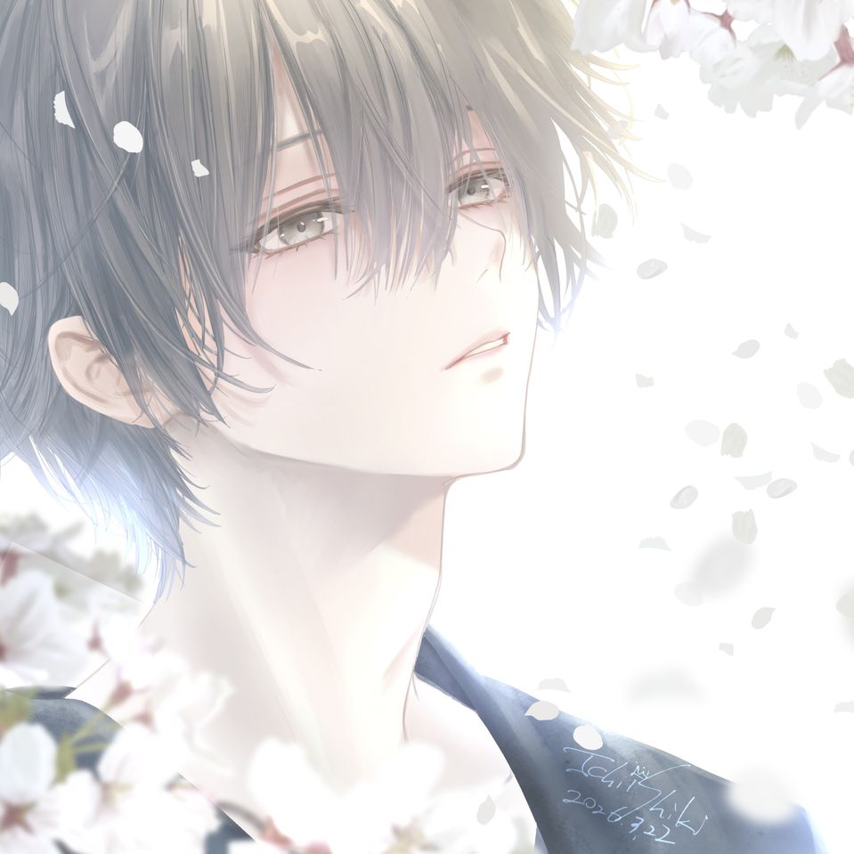 儚 Illust of Shiki blue sakura illustration art original digital male boy oc flower