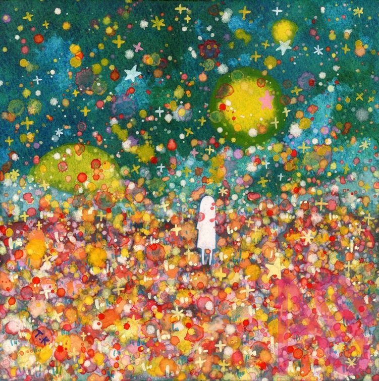 ｷﾗｷﾗｾｶｲ Illust of かみやまたつや girl moon art original flower キラキラ scenery analog