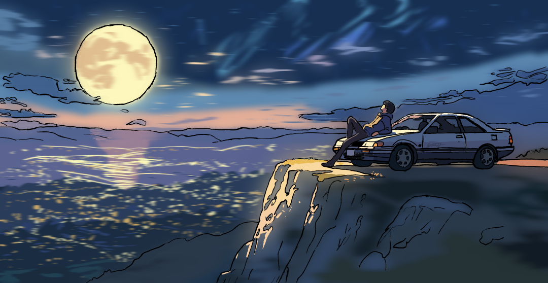 Close to the Stars Illust of Reytrins illustration art anime medibangpaint digital car scenery cozy