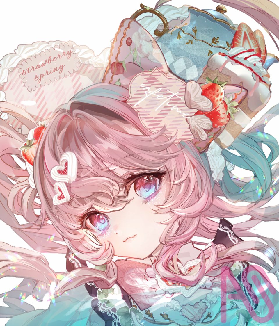 初夏のお出かけ🐰いちごケーキコーデ Illust of こもりひっき🦋初書籍★メルヘンファンタジー衣装アイデアbook witch girl illustration original digital oc kawaii background cake strawberry