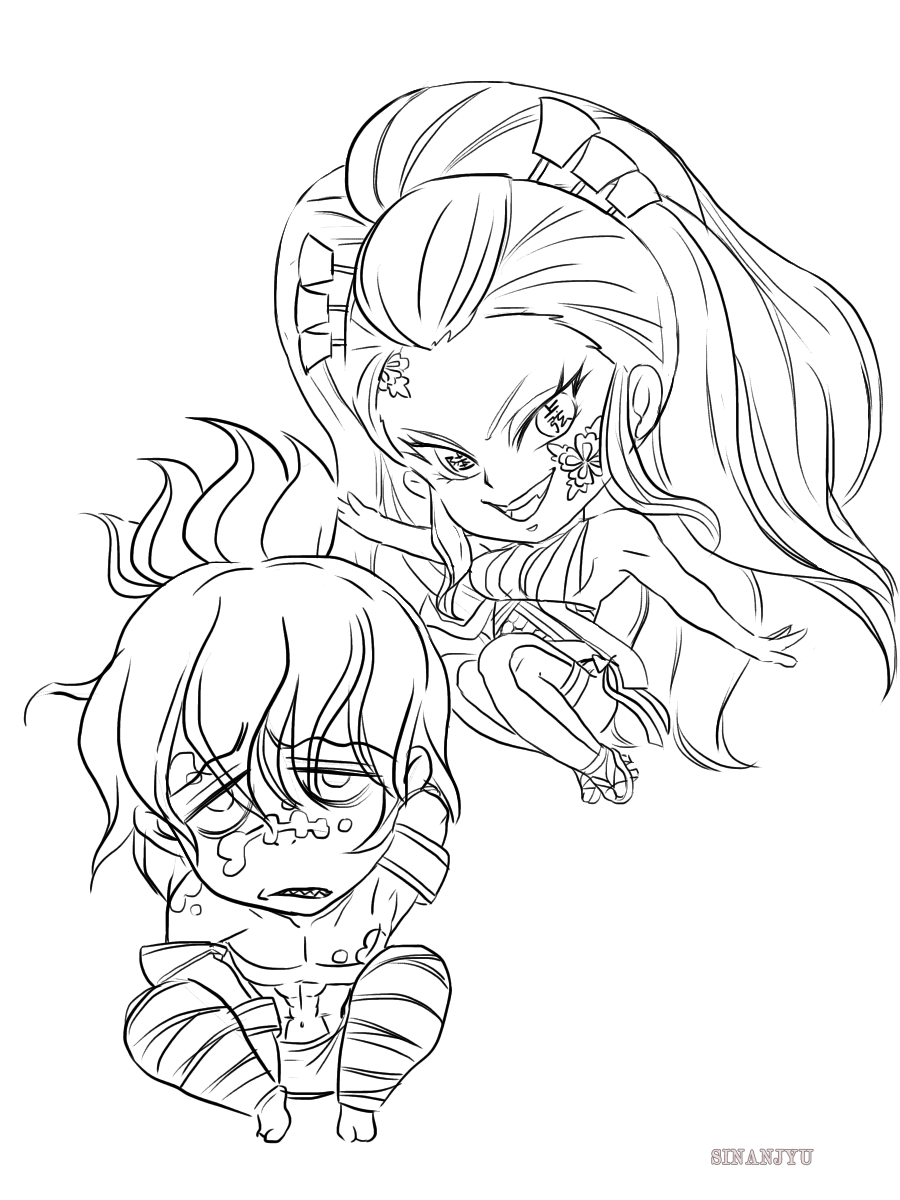 堕姫と妓夫太郎 線画 シナンジュ フル フロンタル搭乗中 插图 Art Street