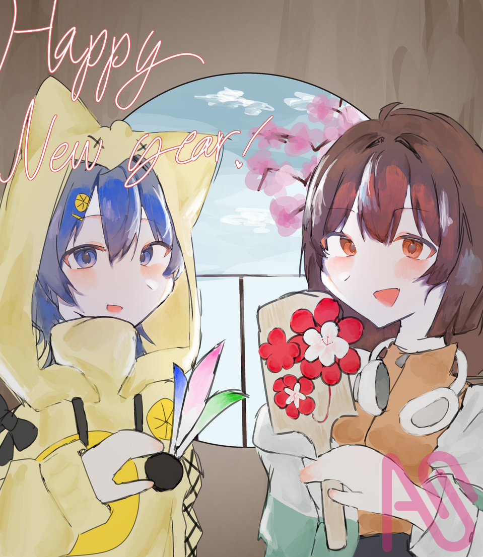 Happy new year! Illust of 描猫 檸檬 💊🎀🩷 impasto illustration 正月 background 謹賀新年 ぴーちすけっち れあもも日記 描猫檸檬