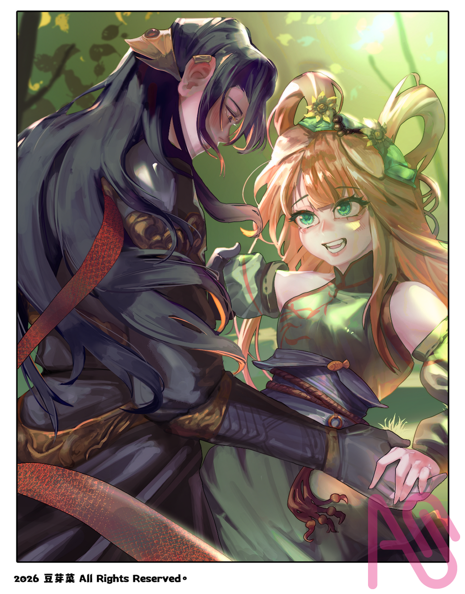 👧🧑🌻🌲 Illust of 豆芽菜 girl 厚塗り練習 doodle 男孩 電繪 原創角色 黑髮 光影