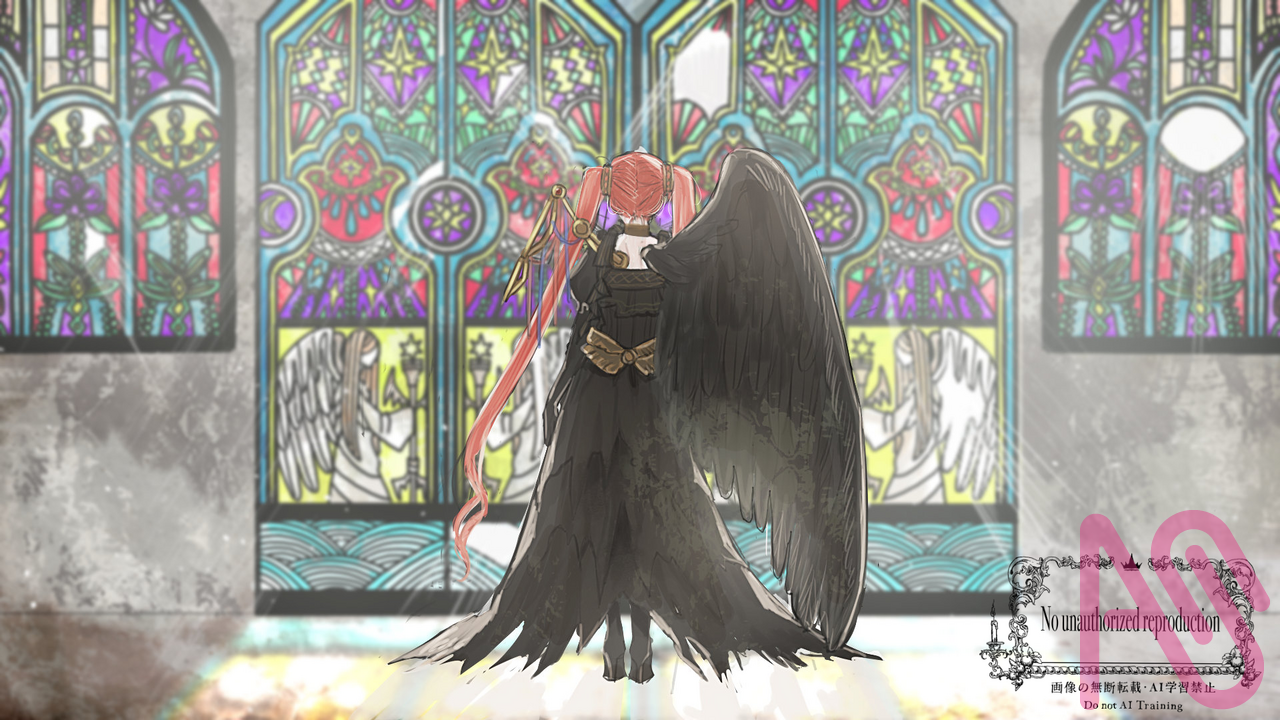 ボカデュオ Illust of メモリ angel girl illustration digital oc black 赤髪 ステンドグラス