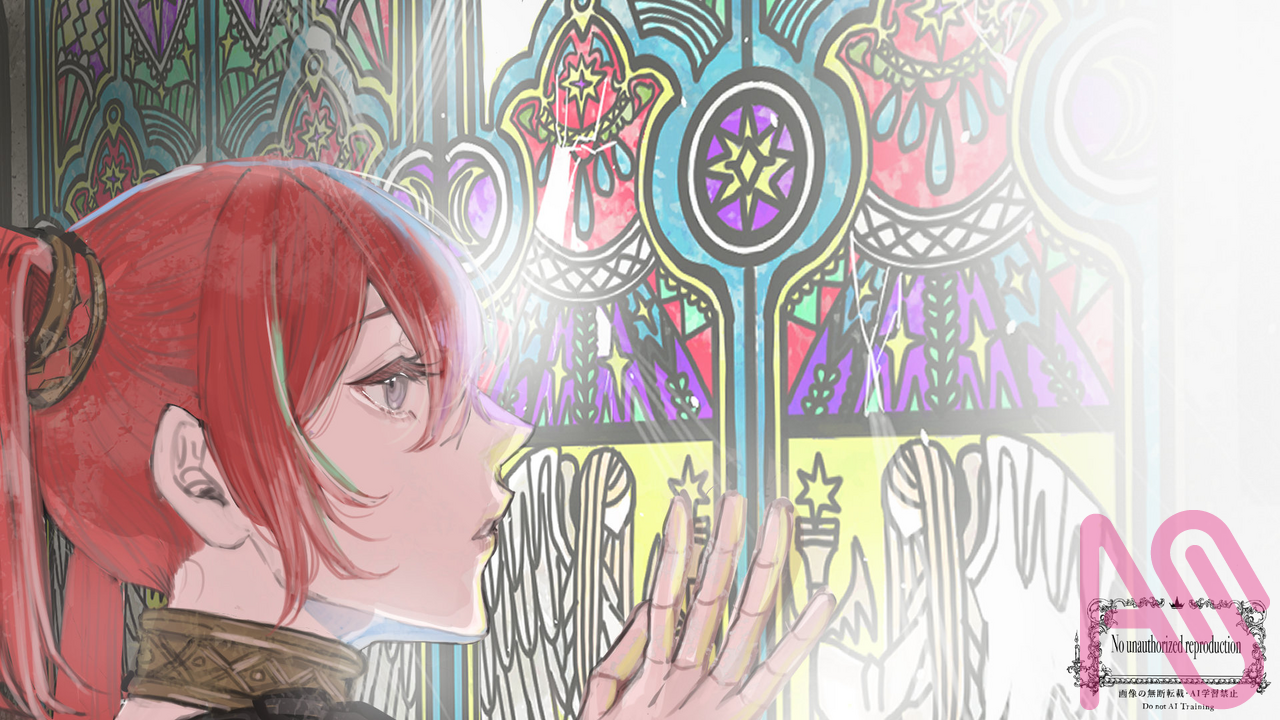 ボカデュオ Illust of メモリ angel girl illustration digital oc black 赤髪 ステンドグラス