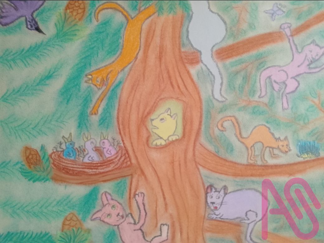 Kittens in a tree Enotik - Illustrations ART street