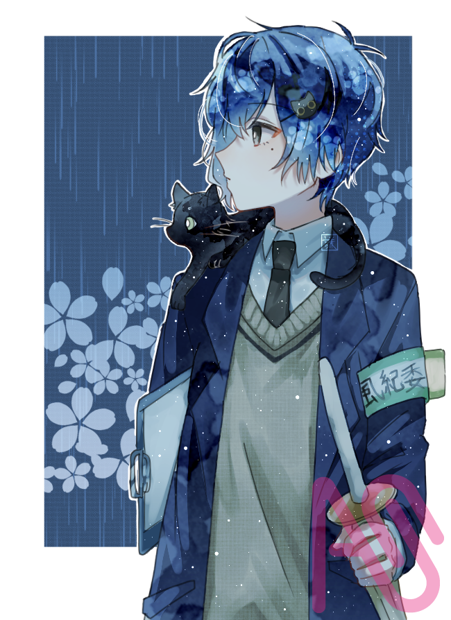★猫狂いが風紀委員に入りました★ Illust of 御傘謙/お爺 cat blue oc 猫の雨宿り つぐちゃんを応援